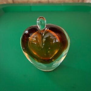 Glass Apple Sculpture - Amber and Clear
